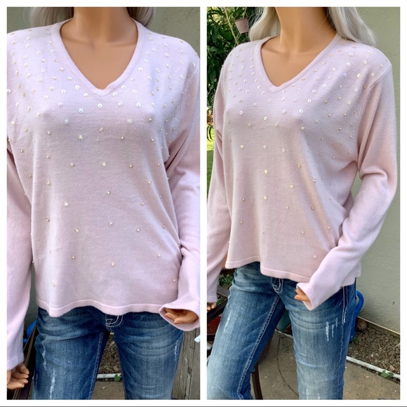 🎉HP🎊 NWOT 16/18 Kathy Lee Blush Sequined Sweater - Picture 2 of 8